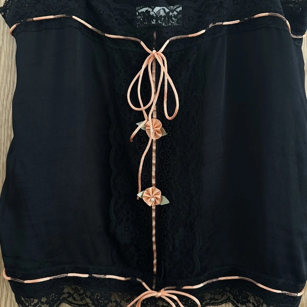 ROUJE TOP CAMI BRAND NEW WITH TAGS SUMMER LACE ROSE SILK BLACK PINK UK10 M EU38 - Picture 5 of 11